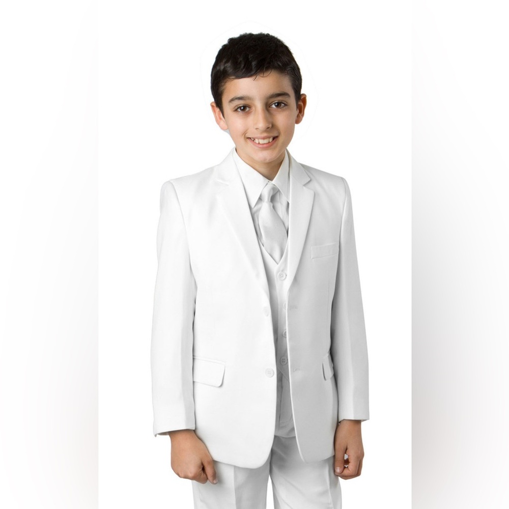 Kids White Formal 5 Piece Suit